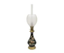 A NAPOLEON III PERIOD GLAZED POTTERY AND BRASS MOUNTED OIL LAMP CIRCA 1860