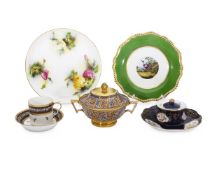 MEISSEN: A 19TH CENTURY PORCELAIN INKWELL WITH THREE OTHER PIECES