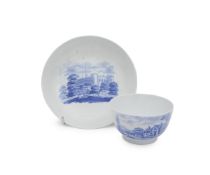 A RARE MILES MASON PORCELAIN BLUE AND WHITE TEA BOWL AND SAUCER CIRCA 1805.