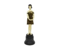 AN ART DECO STYLE COLD PAINTED BRONZE FIGURE OF A GIRL