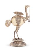A FINE SILVER MOUNTED OSTRICH EGG CUP AND COVER, LATE 19TH CENTURY PROBABLY HANAU