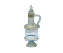 ATTR. TO LOBMEYER: A GILT AND ENAMELLED BLUE GLASS DECANTER CIRCA 1900