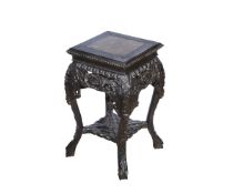 A CHINESE HARDWOOD TABLE WITH MARBLE INSET