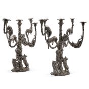 JOSE MARIA DAVID: A LARGE PAIR OF FRENCH SILVER PLATED CANDELABRA