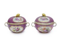 A PAIR OF LATE 19TH CENTURY CONTINENTAL PORCELAIN BOWLS AND COVERS