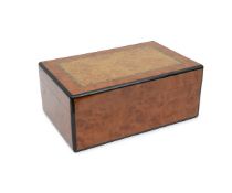 A WALNUT VENEERED, CHEQUER STRUNG AND EBONISED HUMIDOR