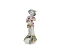 AN 18TH CENTURY DERBY PORCELAIN FIGURE OF A BOY DANCING