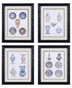 A SET OF FOUR PRINTS OF SEVRES PORCELAIN