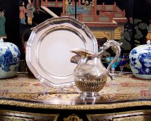 A JUG WITH DRAGON HANDLE TOGETHER WITH A WMF TRAY