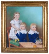 AMERICAN FEDERAL SCHOOL: A MID 19TH CENTURY PAINTING OF TWIN BOYS AND A GIRL