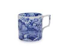 A RARE STAFFORDSHIRE BLUE AND WHITE PORTER MUG C. 1825