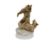 A ZSOLNAY PECS PORCELAIN MODEL OF BEARS CIRCA 1911