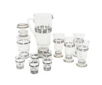 A RARE 1940'S GENTLEMAN'S ENGLISH CUT GLASS COCKTAILS SET FOR FOUR