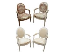 FOUR LOUIS XVI STYLE BEECHWOOD FAUTEUILS