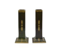 A PAIR OF ST LOUIS LITHYALIN GLASS CANDLESTICKS