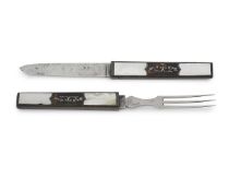 AN 18TH CENTURY TRAVELLING KNIFE AND FORK SET