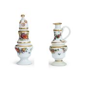 A LATE 19TH CENTURY WHITE GLASS CRUET SET