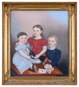 AMERICAN FEDERAL SCHOOL: A MID 19TH CENTURY PAINTING OF CHILDREN