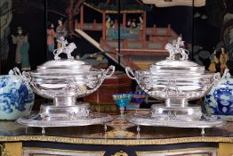 A MAGNIFICENT PAIR OF 18TH CENTURY STERLING SILVER SOUP TUREENS, LONDON, 1777
