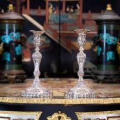 A PAIR OF MID 19TH CENTURY STERLING SILVER CANDLESTICKS C. 1855
