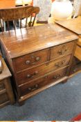 AN ANTIQUE MAHOGANY FOUR DRAWER CHEST W 78 CM