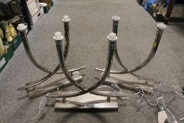 THREE MODERN TWO BRANCH CHROME TABLE LAMPS H 43 CM