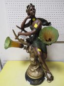 AN ART NOUVEAU STYLE TABLE LAMP DEPICTING A SEATED MAIDEN ON A ROCK