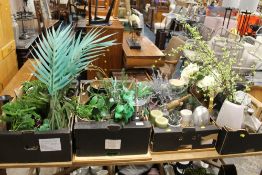 A QUANTITY OF EX SHOW HOME DECOR TO INCLUDE CANDLES, ARTIFICIAL PLANTS ETC CONTAINED IN FOUR TRAYS