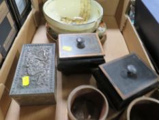 A TRAY COLLECTABLE'S TO INCLUDE ROYAL DOULTON THE GALLANT FISHERS BOWL , METAL JAPANESE STYLE BOX