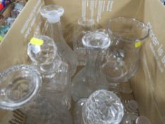A QUANTITY OF CUT GLASS DECANTER ETC