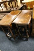 TWO VINTAGE OAK BARLEYTWIST TABLES