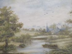 BATCHELOR - A FRAMED LANDSCAPE FLORAL WATERCOLOUR 47 X 31 CM