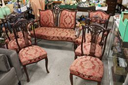AN EDWARDIAN MAHOGANY SEVEN PIECE SALON SUITE A/F