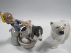 LLADRO GIRL FIGURE OF GIRL BATHING DOG TOGETHER WITH A POLAR BEAR (2)