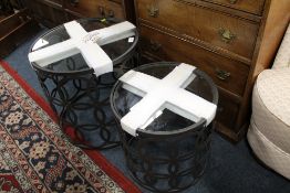 TWO MODERN METAL / GLASS LAMP TABLES