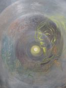 A FRAMED MIXED MEDIA ON CANVAS SIGNED LOWER RIGHT ERIC CHARLES JONES ENTITLED VORTEX VISION A/F