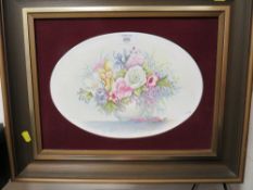 A FRAMED COALPORT HAND-PAINTED CERAMIC PANEL SIGNED J F COLE