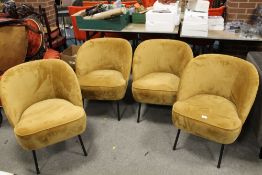 A SET OF FOUR MODERN UPHOLSTERED BEDROOM CHAIRS IN MUSTARD