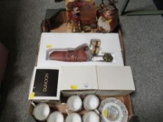 A TRAY OF JOHN WAYNE CERAMICS ETC TOGETHER WITH A SMALL COFFEE SET