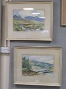 A PAIR OF FRAMED R. MACDONALD ROSS WATERCOLOURS 31 X 46 CM (2)