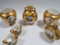 SIX PIECES OF COALPORT MINIATURE HAND PAINTED PORCELAIN