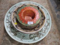 A LARGE INDIAN TREE CERAMIC CHARGER TOGETHER WITH A GLYN COLLEDGE FOOTED BOWL ETC (3)