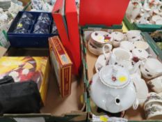 TWO TRAYS OF ASSORTED CERAMICS AND GLASS TO INCLUDE A BOX SET OF SIX GLENEAGLES CRYSTAL WHISKY