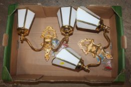 TWO VINTAGE STYLE BRASS EFFECT DOUBLE WALL LAMPS