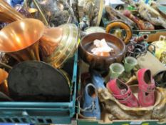 TWO TRAYS OF METAL WARE AND SUNDRIES TO INCLUDE A SCOTTY DOG COMPANION SET