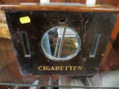 A VINTAGE WOODEN SINGLE CIGARETTE VENDING MACHINE