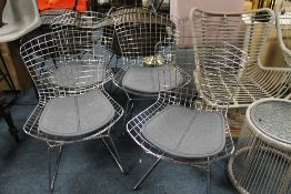 FOUR MODERN WIREWORK EFFECT CHAIRS WITH SEAT PADS