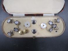 A PAIR OF P CARAT GOLD COLLARED STUDS TOGETHER WITH A CASED SET OF ART DECO STYLE EXAMPLES