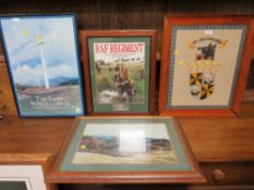 A COLLECTION OF ASSORTED MILITARY PRINTS & PICTURES TO INC A STITCH WORK CREST