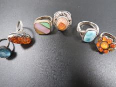 SIX ASSORTED SILVER DRESS RINGS